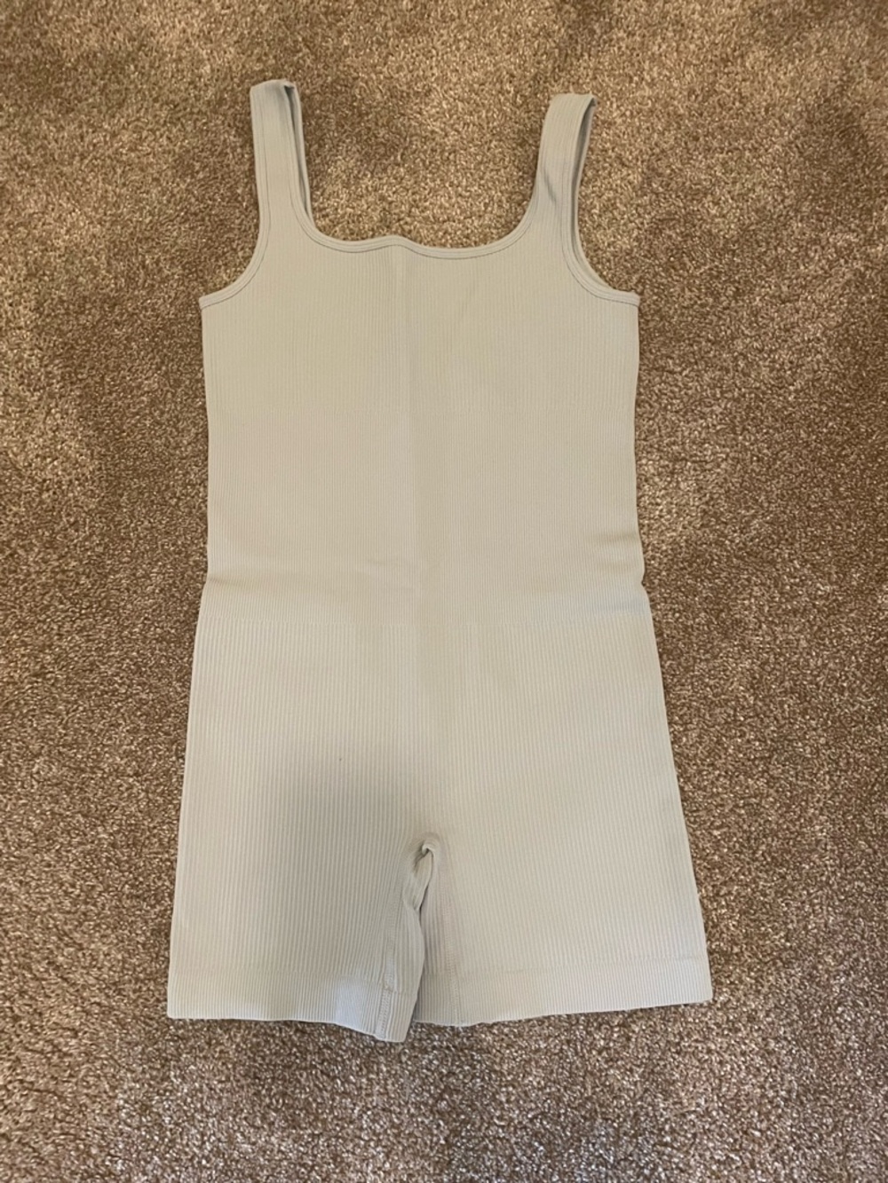 Seamless Ribbed One-Piece Short in Light Beige